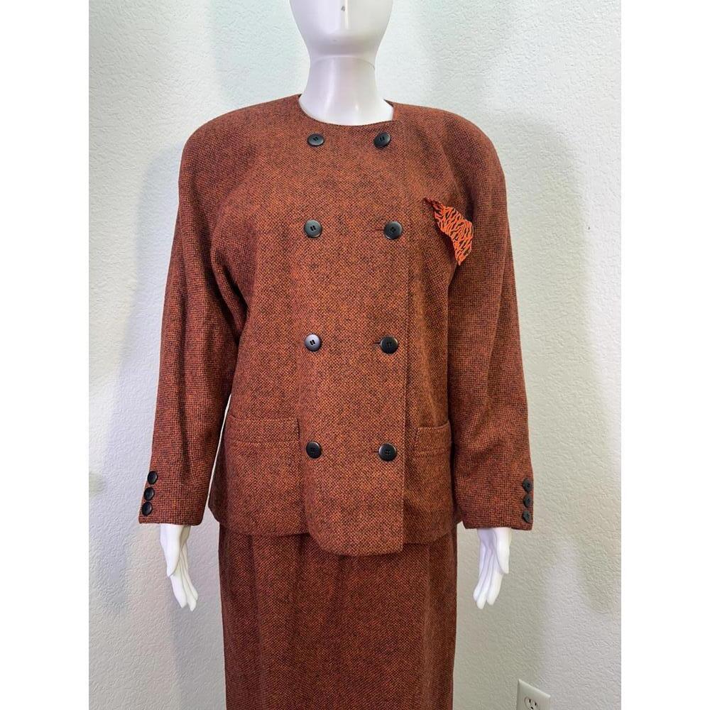 Vtg Sz 38/42 Escada Margaretha Ley Wool Alpaca Pencil Skirt Suit Double Breasted - Picture 2 of 10